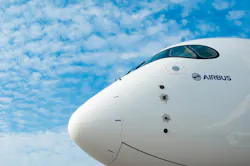 The nose of an Airbus A350. Airbus had lagged behind Boeing on orders through October.