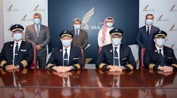 Gulf Air has developed for the first time an in-house type rating course for its pilots who fly Airbus to be qualified to fly its Boeing 787-9 Dreamliner fleet. Approved by Bahrain&rsquo;s Civil Aviation Affairs, the course was fully conducted by Gulf Air&rsquo;s experienced Bahraini instructors. The first pilots who successfully completed the course were Captain Jasim Abu Idrees and Captain Mohamed Shabib.