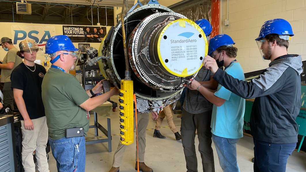The aviation maintenance instructors at the Myrtle Beach campus of the Pittsburgh Institute of Aeronautics (PIA) will now be able to train their students on a classic TFE731-3 airplane engine, thanks to the generosity of executive leadership at StandardAero.