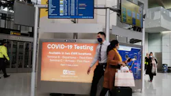 A COVID-19 testing facility is advertised at Newark Liberty International Airport on Tuesday, Nov. 30, 2021 in Newark, New Jersey. The United States, and a growing list of other countries, has restricted flights from southern African countries due to the detection of the COVID-19 Omicron variant last week in South Africa. Stocks in the travel and airline industry have fallen in recent days as fears grow over the spread and severity of the variant. A COVID-19 testing facility is advertised at Newark Liberty International Airport on Tuesday, Nov. 30, 2021 in Newark, New Jersey. The United States, and a growing list of other countries, has restricted flights from southern African countries due to the detection of the COVID-19 Omicron variant last week in South Africa. Stocks in the travel and airline industry have fallen in recent days as fears grow over the spread and severity of the variant.