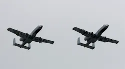 A pair of A-10 Thunderbolt II fly over prior to the NASCAR Cup Series Buschy McBusch Race 400 at Kansas Speedway on May 2, 2021 in Kansas City.