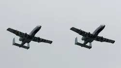 A pair of A-10 Thunderbolt II fly over prior to the NASCAR Cup Series Buschy McBusch Race 400 at Kansas Speedway on May 2, 2021 in Kansas City.