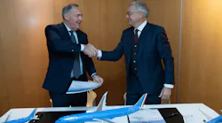 Left to right: ITA Airways Executive President Alfredo Altavilla and Airbus Chief Commercial Officer and Head of Airbus International Christian Scherer shake hands. ITA Airways, Italy’s new national carrier, has firmed up an order with Airbus for 28 aircraft.