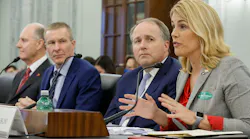 From left, Southwest Airlines CEO Gary Kelly, United Airlines CEO Scott Kirby, Delta Air Lines Executive Vice President John Laughter and Association of Flight Attendants-CWA International President Sara Nelson testify before the Senate Commerce, Science, and Transportation Committee in the Russell Senate Office Building on Capitol Hill on Dec. 15, 2021 in Washington, D.C. The air transportation executives testified about the current state of the U.S. airline industry during the oversight hearing.
