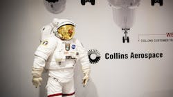 A space suit stands on display at Collins Aerospace Friday, Dec. 20, 2019, in Windsor Locks. A space suit stands on display at Collins Aerospace Friday, Dec. 20, 2019, in Windsor Locks.