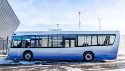 A prototype electric bus called 'Dancer,' developed and manufactured in Lithuania, is being tested for passenger transportation at Vilnius Airport. A prototype electric bus called 'Dancer,' developed and manufactured in Lithuania, is being tested for passenger transportation at Vilnius Airport.