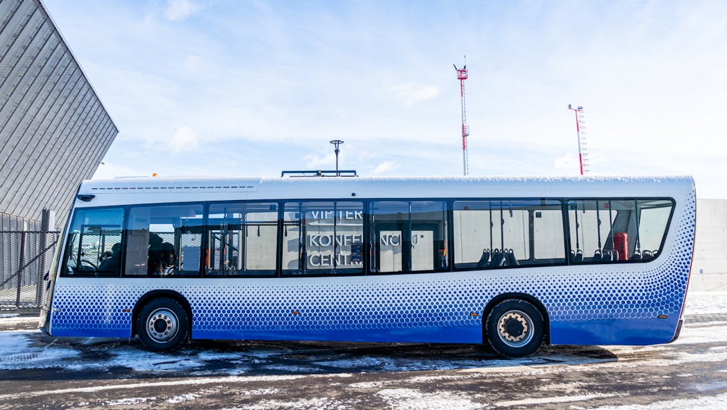 A prototype electric bus called &apos;Dancer,&apos; developed and manufactured in Lithuania, is being tested for passenger transportation at Vilnius Airport.