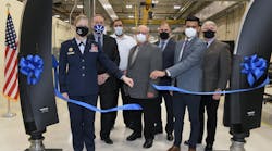 Brig. Gen. Jennifer Hammerstedt, Warner Robins Air Logistics Complex commander, stands with members of the Dowty Propellers team as they open the facility for operation at Robins Air Force Base, Georgia, Dec. 16, 2021. The facility is the result of a partnership between the US Air Force and Dowty Propellers. Brig. Gen. Jennifer Hammerstedt, Warner Robins Air Logistics Complex commander, stands with members of the Dowty Propellers team as they open the facility for operation at Robins Air Force Base, Georgia, Dec. 16, 2021. The facility is the result of a partnership between the US Air Force and Dowty Propellers.