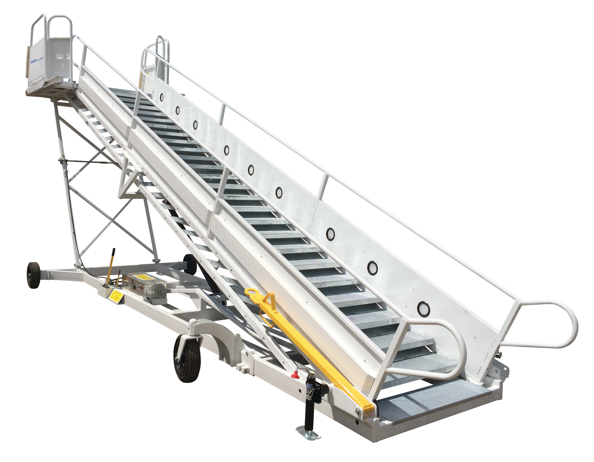 AERO Specialties' line of Towable Passenger Stairways can service aircraft ranging from an ERJ to a B747