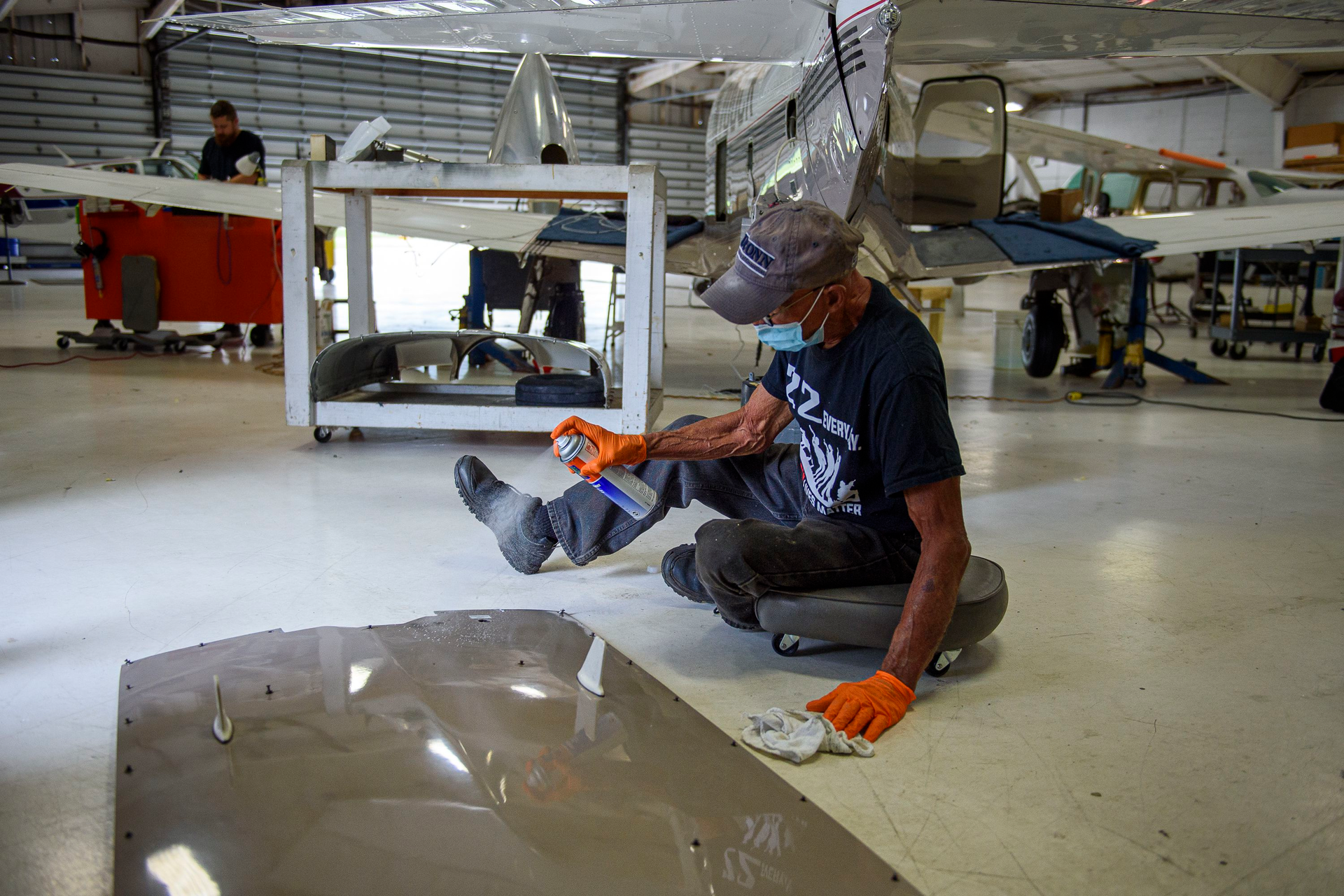 'This is where I started my dream as a kid to fly,' says Air Force veteran Jesse Branche while working on an airplane at V.I.P. Avionics at Hartford-Brainard Airport last summer.