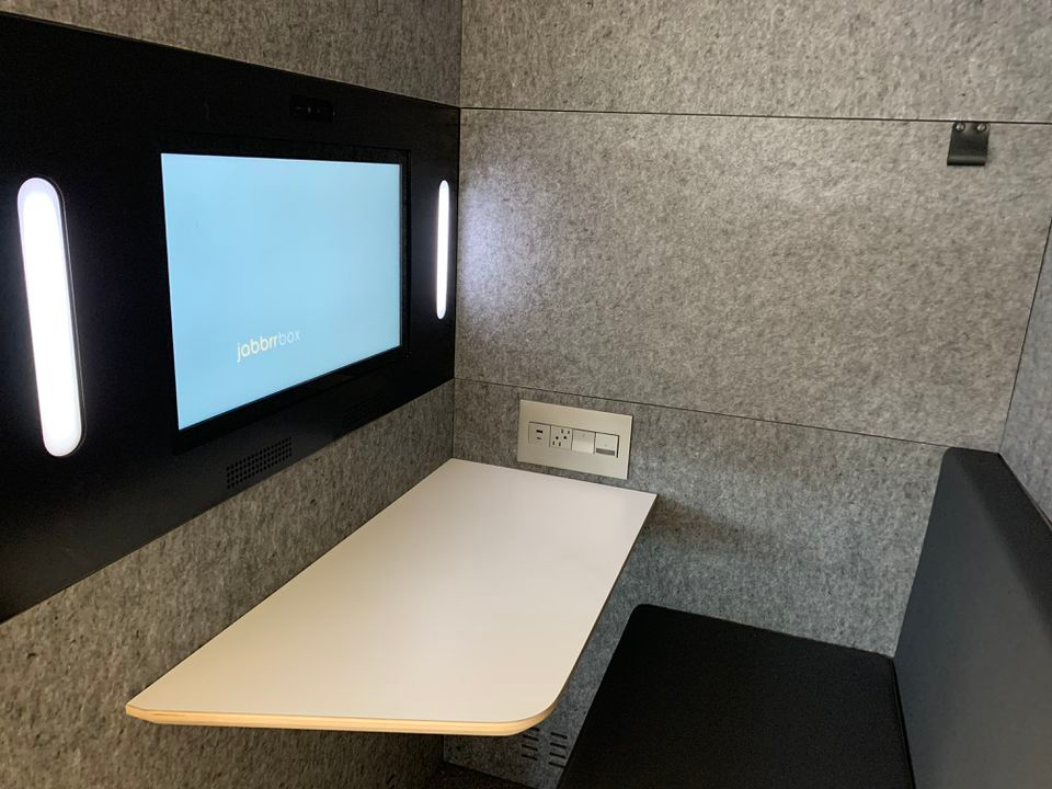 The inside of an escape pod from Jabbrrbox at Syracuse Hancock International Airport.