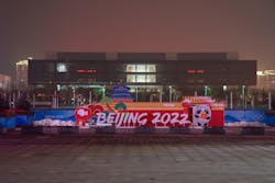 A Beijing 2022 Winter Olympics logo is displayed near the perimeter fence on the grounds of the main press center on January 24, 2022, in Beijing, China. With just over one week to go until the opening ceremony, final preparations are being made in Beijing ahead of the forthcoming 2022 Winter Olympics. A Beijing 2022 Winter Olympics logo is displayed near the perimeter fence on the grounds of the main press center on January 24, 2022, in Beijing, China. With just over one week to go until the opening ceremony, final preparations are being made in Beijing ahead of the forthcoming 2022 Winter Olympics.