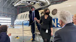 Sen Mark Warner and Rep Elaine Luria, D-Norfolk, get briefings on NASA Langley Research Center's current work.