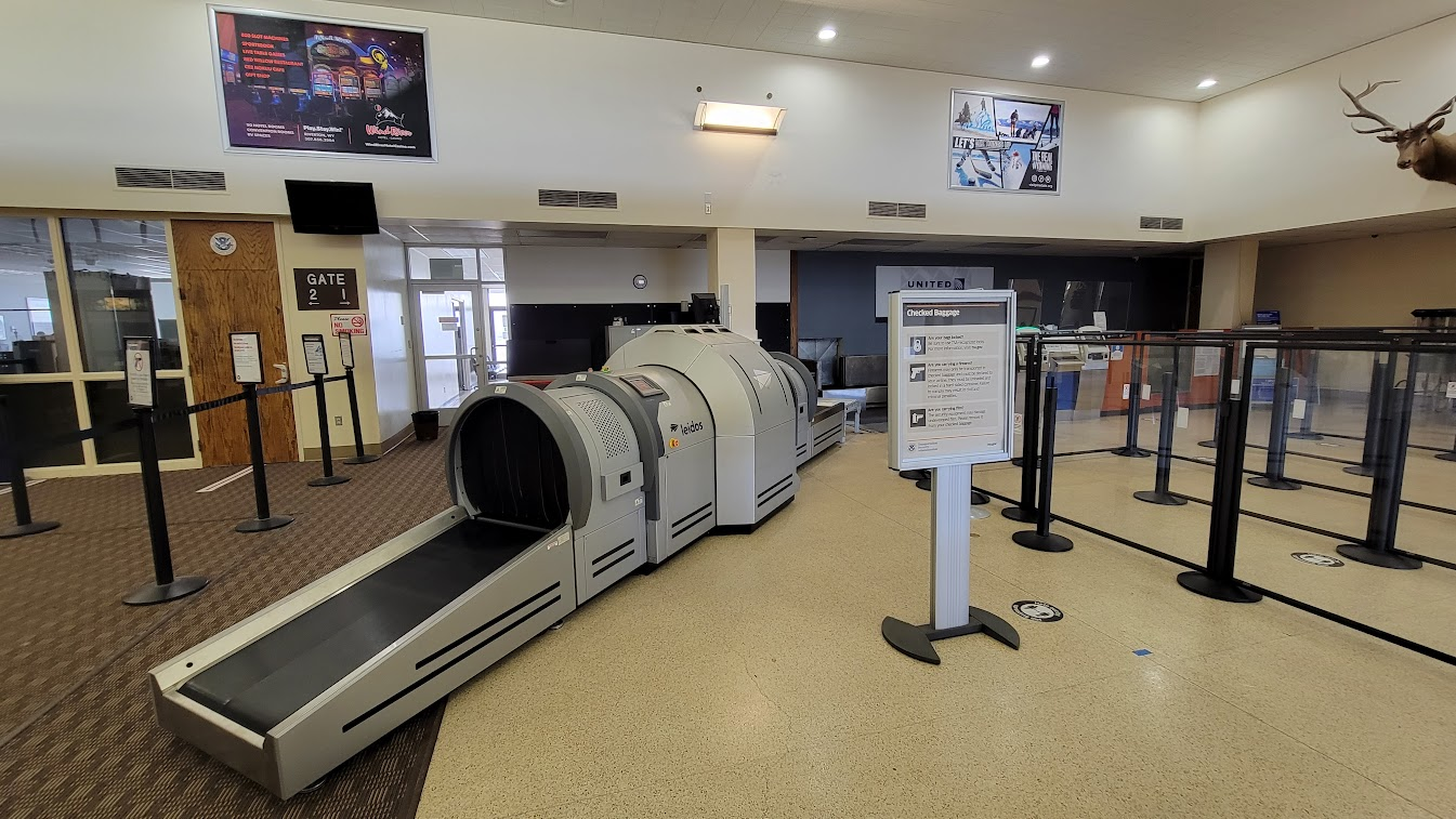 TSA has installed new baggage screening equipment at Southwest Wyoming Regional Airport (RKS) to screen checked baggage instead of having TSA officers manually inspect each piece of baggage whether it is a suitcase, duffel-bag, knapsack, box, golf bag or other item.