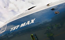 An angle-of-attack sensor can be seen at far right, near the nose of a 737 Max at Boeing Field in Seattle. An angle-of-attack sensor can be seen at far right, near the nose of a 737 Max at Boeing Field in Seattle.