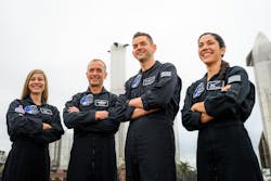 The crew of the Polaris Dawn mission of the Polaris Program are from left, SpaceX employee, mission specialist and medical officer Anna Menon, mission pilot Scott Poteet, mission commander and billionaire Jared Isaacman and SpaceX employee and mission specialist Sarah Gillis. The crew of the Polaris Dawn mission of the Polaris Program are from left, SpaceX employee, mission specialist and medical officer Anna Menon, mission pilot Scott Poteet, mission commander and billionaire Jared Isaacman and SpaceX employee and mission specialist Sarah Gillis.