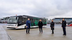 From left, Burkhardt H&ouml;fer, managing director of HAM Ground Handling; Kevin Fischer, innovation manager GATE; Miriam Sch&ouml;nrock, PR manager GATE; and Laila Engler, sales manager and head of marketing, COBUS Industries.