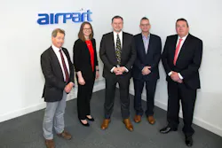 From left to right – Rob Allen (Airpart co-founder), Louise Scott (PASL CFO), Steve Page (PASL CEO), Howard Povey (PASL Business Development Director) and David McHugh (Airpart co-founder). From left to right – Rob Allen (Airpart co-founder), Louise Scott (PASL CFO), Steve Page (PASL CEO), Howard Povey (PASL Business Development Director) and David McHugh (Airpart co-founder).