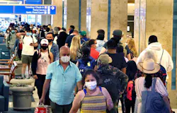 TSA check-in point at Orlando International Airport, Thursday, April 15, 2021. A TSA PreCheck program is opening in Nassau, Bahamas.