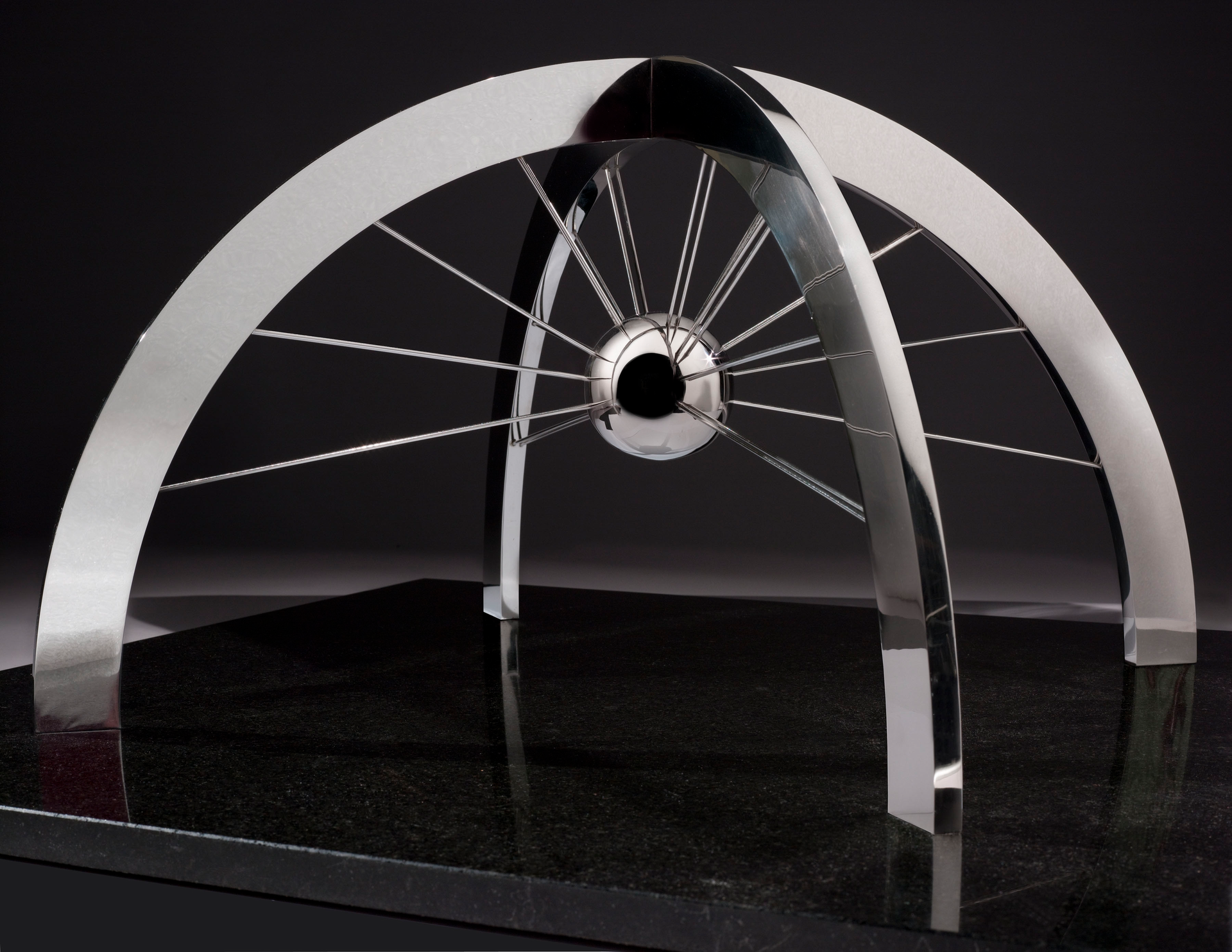 'The Web of Space' sculpture by John Safer. A miniature version of this sculpture is given to the National Air and Space Museum&rsquo;s Michael Collins Trophy winners every year.