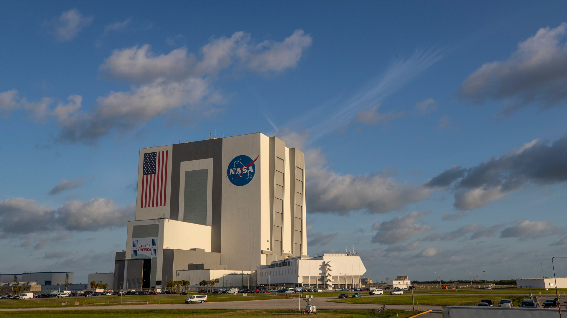 Vehicle Assembly Building after the Space X Crew-2 launch at Kennedy Space Center, in Cape Canaveral, Fla., Friday, April 23, 2021. NASA astronauts Shane Kimbrough and Megan McArthur, as well as France s Thomas Pesquet and Japan s Akihiko Hoshide flew on the SpaceX Falcon 9 rocket.