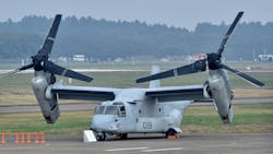 An MV-22 Osprey aircraft of the US Marine Corps is displayed on a runway during an air review ceremony at the Japan Air Self-Defense Force's Hyakuri air base in Omitama, Ibaraki prefecture on October 26, 2014. An MV-22 Osprey aircraft of the US Marine Corps is displayed on a runway during an air review ceremony at the Japan Air Self-Defense Force's Hyakuri air base in Omitama, Ibaraki prefecture on October 26, 2014.
