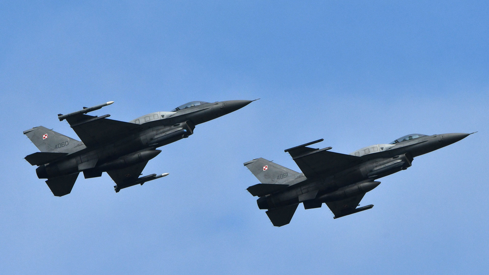 Polish F-16 fighters during air force exercises on Starokostyantyniv military airbase on Oct. 12, 2018.