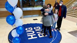 Winnipeg Richardson International Airport’s beloved Hug Rug is back at the bottom of the Arrivals Hall escalator. Winnipeg Richardson International Airport’s beloved Hug Rug is back at the bottom of the Arrivals Hall escalator.