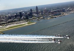 Burke Lakefront Airport encompasses 450 acres of waterfront land in downtown Cleveland, as seen in this photo from the Cleveland National Air Show.
