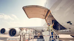 Belly cargo is loaded into an Airbus A380.