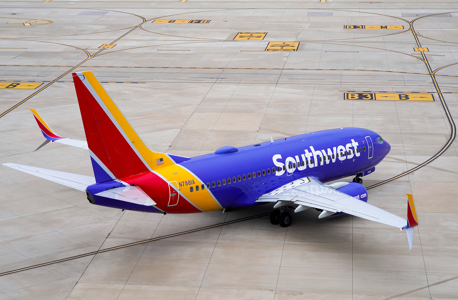 A Southwest Airlines flight taxis to the runway at Dallas Love Field on Thursday, Jan. 7, 2021, in Dallas.