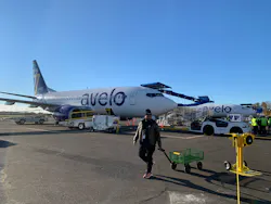 One of two Avelo Airlines 737 Next Gen, 147-seat, single cabin aircraft at Tweed-New Haven Airport. One of two Avelo Airlines 737 Next Gen, 147-seat, single cabin aircraft at Tweed-New Haven Airport.