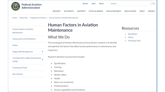Figure 1. FAA Maintenance HF Website Home Page