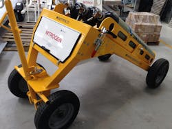 The Semmco Nitrogen SMART Trolley is designed to carry three nitrogen cylinders, which are mounted on a cylinder cradle for safe, quick and easy loading and unloading. The Semmco Nitrogen SMART Trolley is designed to carry three nitrogen cylinders, which are mounted on a cylinder cradle for safe, quick and easy loading and unloading.