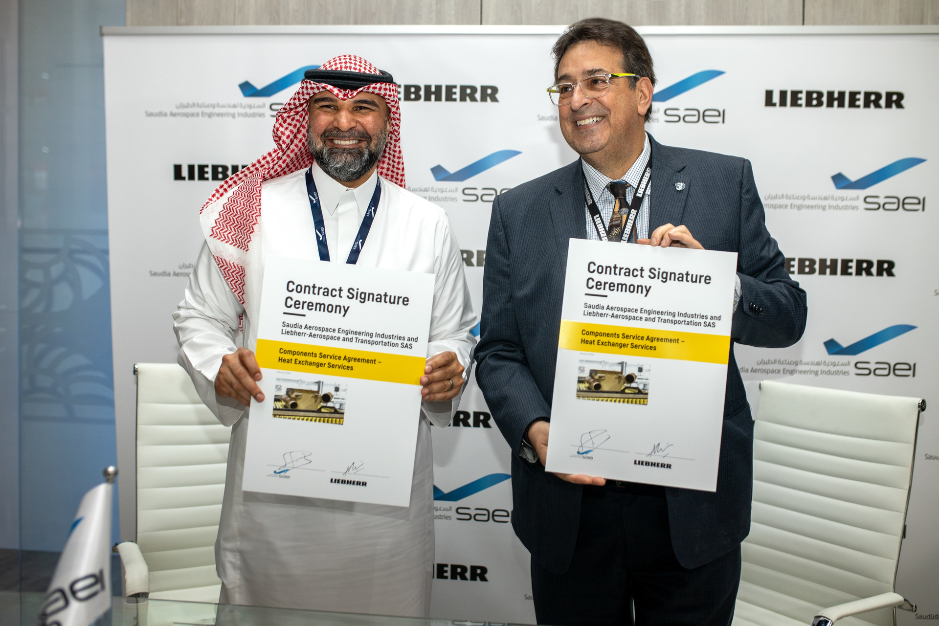 Saudia Aerospace Engineering Industries (SAEI) and Liebherr-Aerospace intensify their collaboration by renewing their current component service agreement and signing a new General Term Agreement for heat exchanger services.