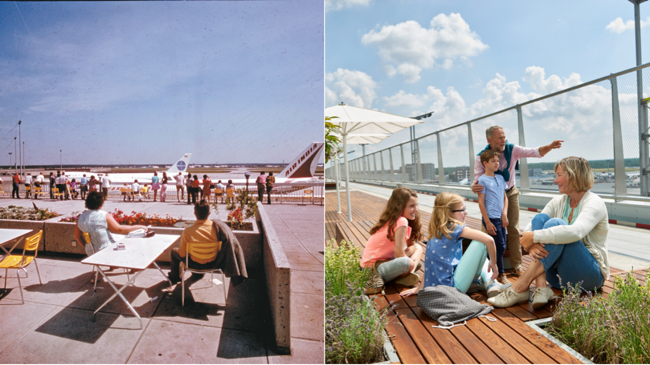 An enduring attraction for the whole family: from the very beginning, it was possible to observe aircraft up-close. Today, the public enjoy excellent views of the apron from the Visitors&rsquo; Terrace in Terminal 2.