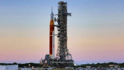 At Kennedy Space Center, Fla., NASA s moon rocket for the Artemis 1 mission rolls to the launch pad, Thursday, March 17, 2022. Known as the Space Launch System (SLS), the mega-rocket carrying the Orion spacecraft capsule rollouts for the first time Thursday evening on the giant crawler-transporter 2, headed to Launch Complex 39-B. At Kennedy Space Center, Fla., NASA s moon rocket for the Artemis 1 mission rolls to the launch pad, Thursday, March 17, 2022. Known as the Space Launch System (SLS), the mega-rocket carrying the Orion spacecraft capsule rollouts for the first time Thursday evening on the giant crawler-transporter 2, headed to Launch Complex 39-B.