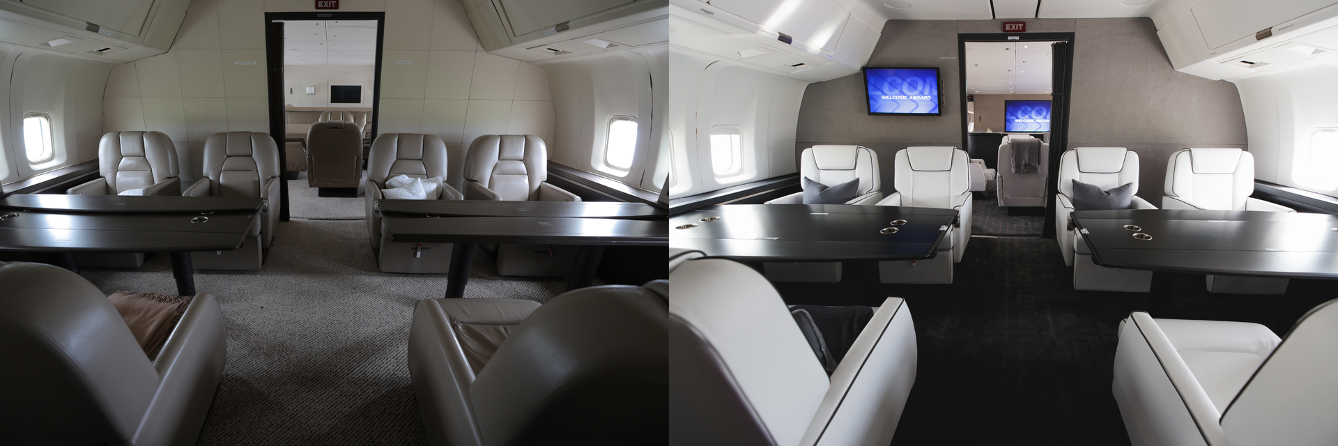 Before and after -- VIP Completions, providers of aircraft completions and refurbishment services, and client John H. Ruiz, entrepreneur, businessman and attorney, unveiled the interior of a Boeing 767 that VIP Completions has delivered to Ruiz.