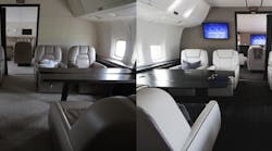 Before and after -- VIP Completions, providers of aircraft completions and refurbishment services, and client John H. Ruiz, entrepreneur, businessman and attorney, unveiled the interior of a Boeing 767 that VIP Completions has delivered to Ruiz.