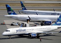 Jet Blue planes at Logan Airport on April 4, 2022, in Boston. Jet Blue planes at Logan Airport on April 4, 2022, in Boston.