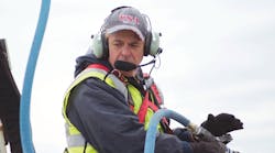 Bucket personnel wear wireless headsets to communicate hands-free with the driver in deicing vehicles. Bucket personnel wear wireless headsets to communicate hands-free with the driver in deicing vehicles.