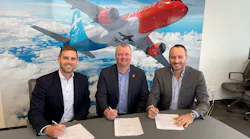 Joel Chlan, CEO Hope Aero (left); Brad Warren, VP maintenance operations, Canada Jetlines; and Luc Philippe, sales director, Safran Landing Systems.