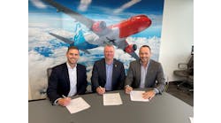 Joel Chlan, CEO Hope Aero (left); Brad Warren, VP maintenance operations, Canada Jetlines; and Luc Philippe, sales director, Safran Landing Systems.
