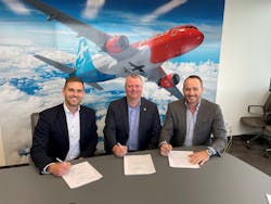 Joel Chlan, CEO Hope Aero (left); Brad Warren, VP maintenance operations, Canada Jetlines; and Luc Philippe, sales director, Safran Landing Systems.