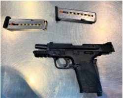 BOS TSO&rsquo;s detected this .380 caliber firearm and two magazines containing a total of 18 rounds on Monday, April 11, 2022.