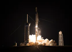 In this handout provided by the National Aeronautics and Space Administration (NASA), A SpaceX Falcon 9 rocket carrying the company's Crew Dragon spacecraft is launched on NASAs SpaceX Crew-4 mission to the International Space Station with NASA astronauts Kjell Lindgren, Robert Hines, Jessica Watkins, and ESA (European Space Agency) astronaut Samantha Cristoforetti onboard, on April 27, 2022.