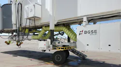 B GSE organizes its PCA units and the hose management systems, both single and dual arrangements, to provide additional space under the passenger boarding bridge.