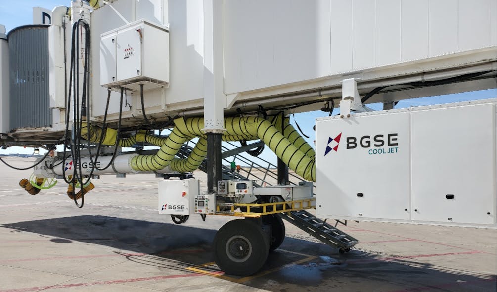 B GSE organizes its PCA units and the hose management systems, both single and dual arrangements, to provide additional space under the passenger boarding bridge.