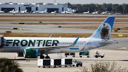 Frontier Airlines aircraft at the Orlando International Airport, on Monday, February 7, 2022. Spirit and Frontier Airlines on Monday announced a $6.6 billion merger, a combination of low-fare carriers that would create Americas fifth-largest airline. Frontier Airlines aircraft at the Orlando International Airport, on Monday, February 7, 2022. Spirit and Frontier Airlines on Monday announced a $6.6 billion merger, a combination of low-fare carriers that would create Americas fifth-largest airline.