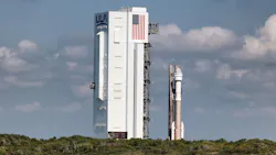 The Boeing CST-100 Starliner capsule topping a United Launch Alliance Atlas V rocket rolls out of the UAL Vertical Integration Building, headed for launch complex 41 at Cape Canaveral Space Force Station, Wednesday, May 17, 2022. The unmanned mission is scheduled to lift off on a test flight to the International Space Station at 6:54 p.m on Thursday.
